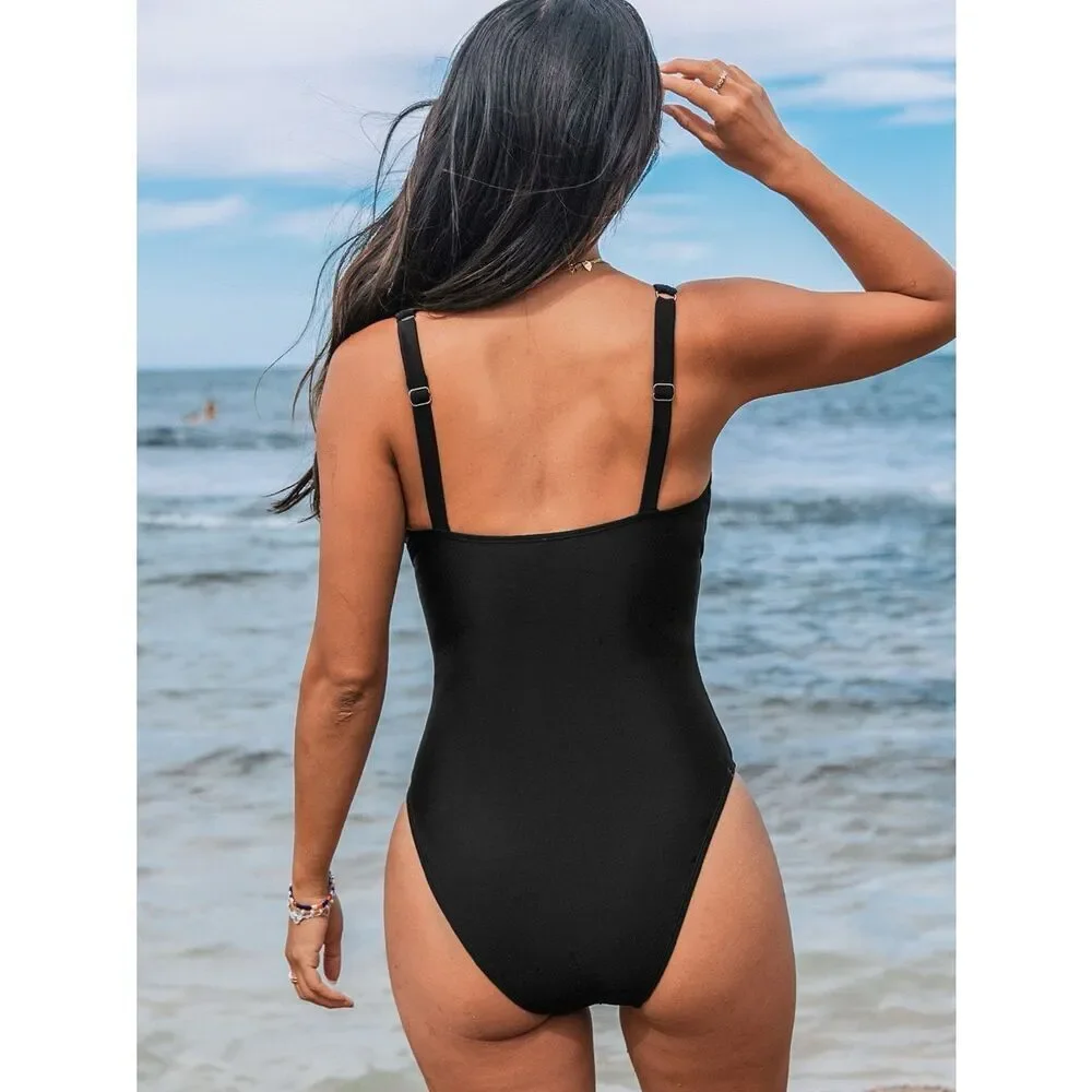 Cupshe Black One-Piece Swimsuit with Square Neck